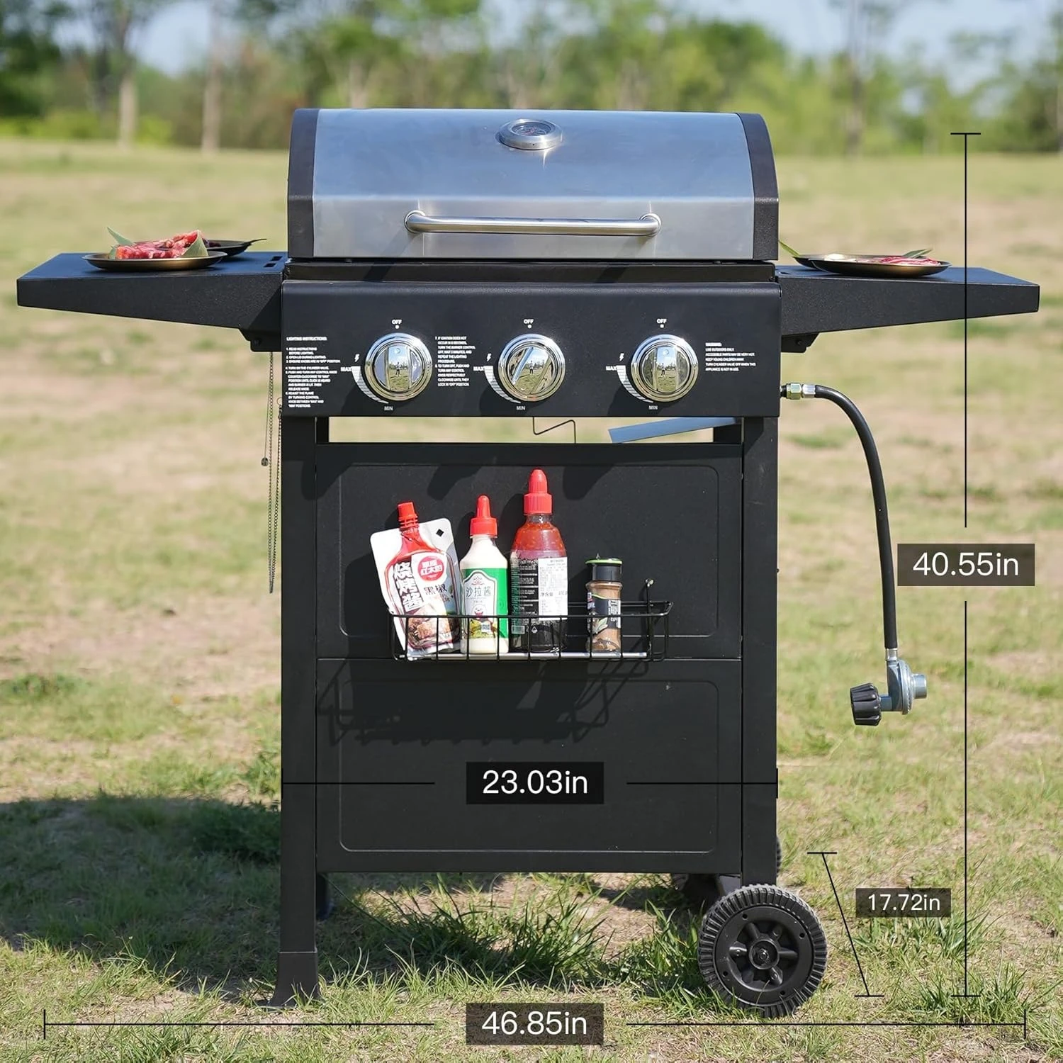 new 3-Burner Propane Gas Grill with Front Hanging Basket 30000 BTU Customizable BBQ Grill Asadores De Gas