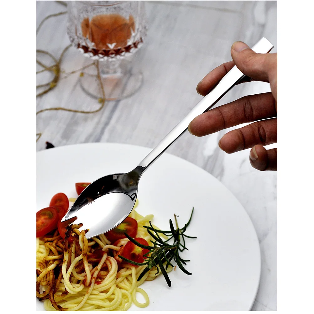 

Stainless Steel Salad Spoon Heavy Duty Spork Cream Long Handle Kitchenware Dinner Serving