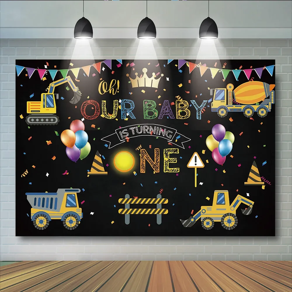 Excavator Photocall Backdrops Birthday Construction Party Caution Birthday The Traffic Close AD Photography Background For Phot