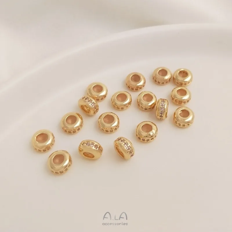 14K Bag Gold Inlaid Zircon Plug Silicone Adjustment Bead Positioning Bead Spacer DIY Wheel Flat Bead Chain Jewelry Accessories