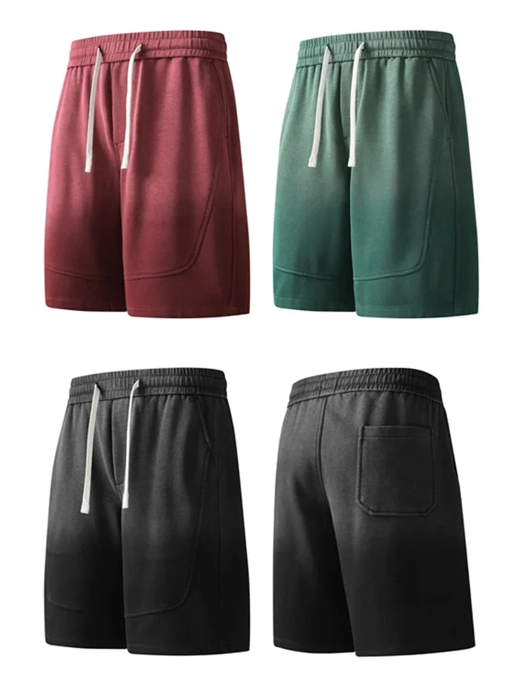 LIBIELIY 2024 New Heavy Cotton Summer Men's Shorts Gradient Color Sportswear Drawstring Men Short Sweatpants Loose Straight Cas