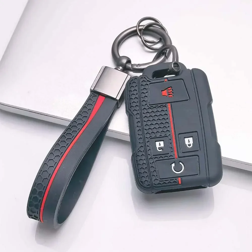 Silicone Car Key Cover Case Fob for Chevrolet Suburban Silverado GMC Terrain Yukon Tahoe Sierra Smart Auto Accessories Key Ring view 5