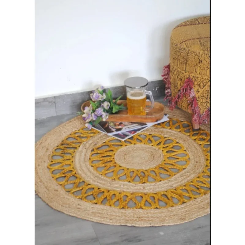 

Rug 100% Jute Braided Style Farmhouse Round Area Carpet Rustic Modern Look Rug