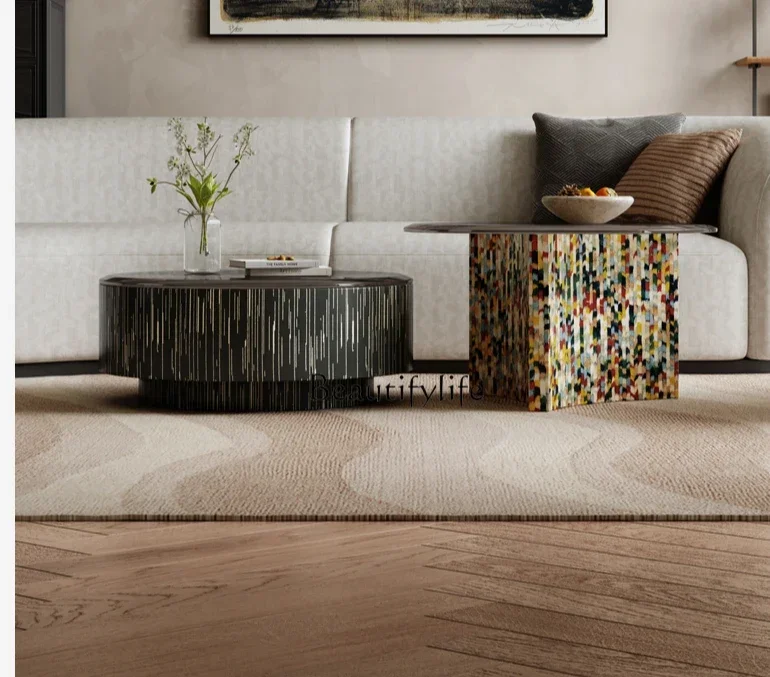A Italian round coffee table combination living room household small apartment high-end art creative tempered glass coffee table