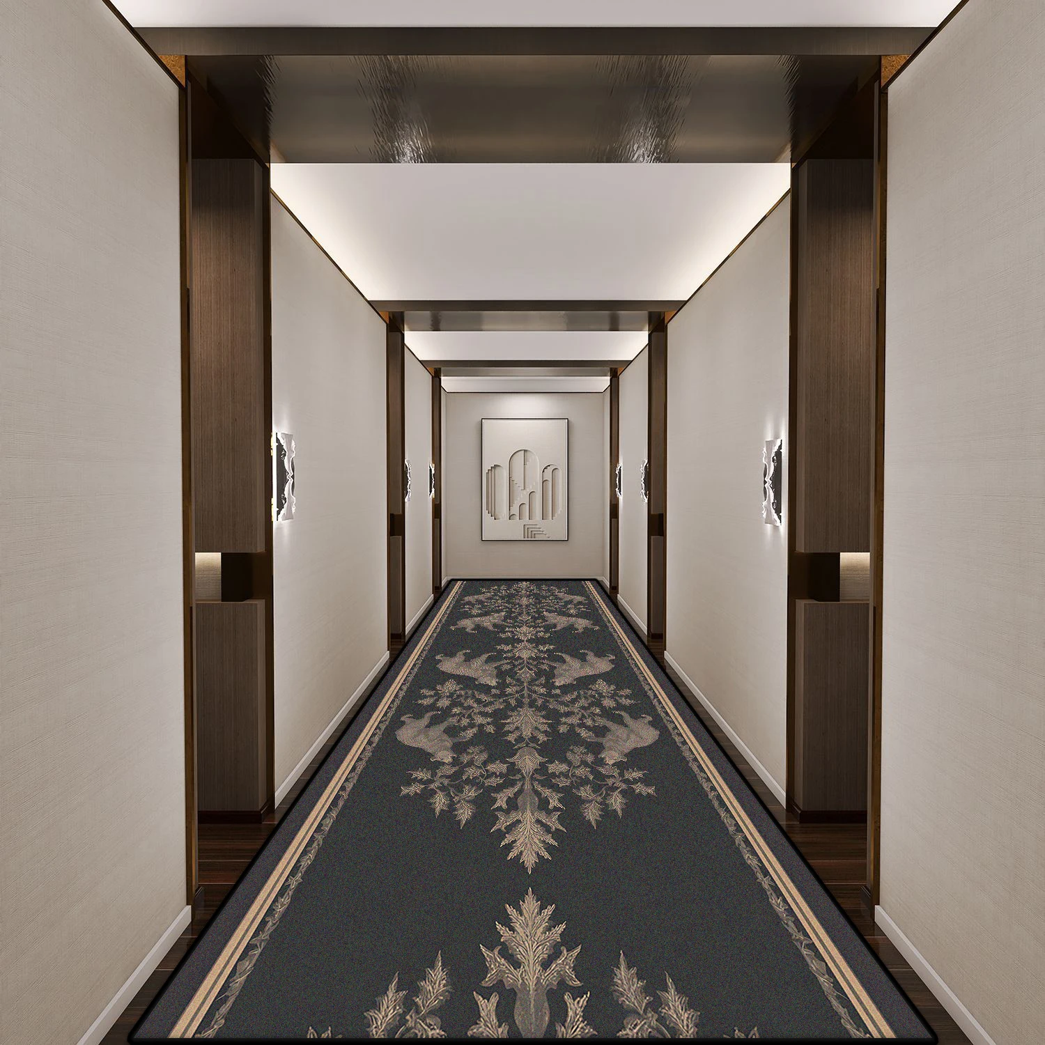 Black Gold Luxury Big Size Hotel Hallway Carpet Easy Cleaning Villa Corridor Long Rug Soft Foldable Home Stairway Non-slip Mat