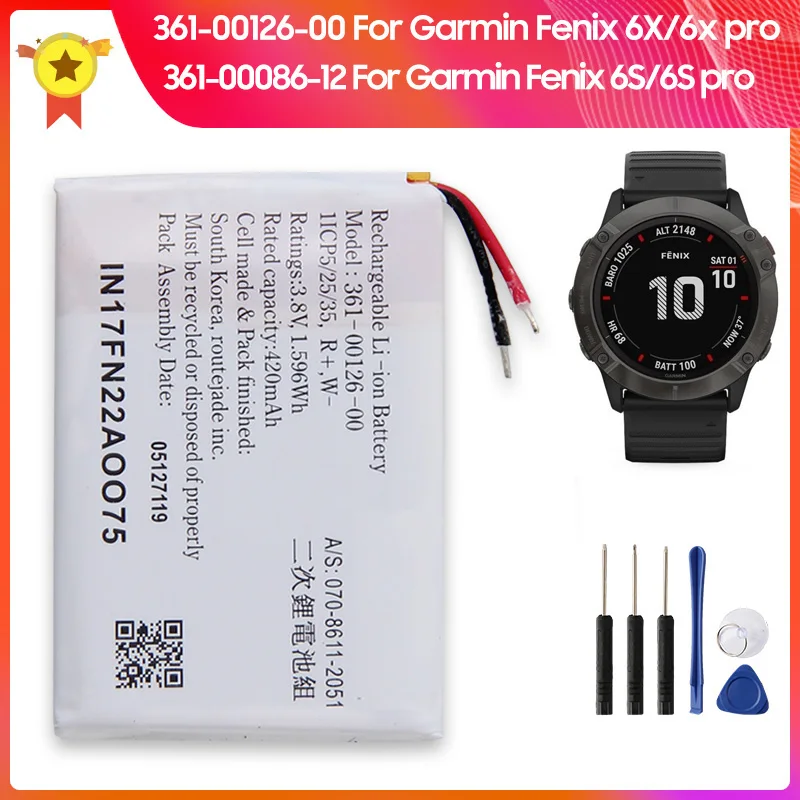

Production in 2024 Replacement Battery 361-00086-12 361-00126-00 For Garmin Fenix 6X pro 6S pro Vivoactive 3 Music Batteries