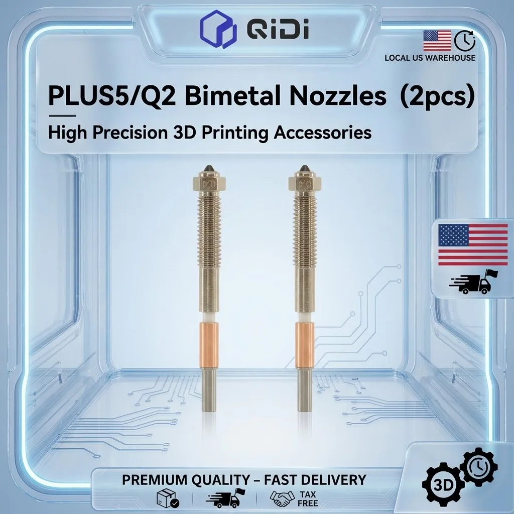 Original QIDI Plus5 Q2 Bimetal Nozzles 2pcs High Temperature Wear Resistant Nozzle for 3D Printer Engineering Filament US Shipping