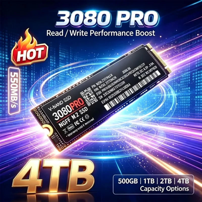 3080 PRO M.2 2280 NGFF SSD Interno 550MB/s 500GB 1TB 2TB 4TB Unidade de Estado Sólido com Transferência de Alta Velocidade para Laptop e PC Desktop