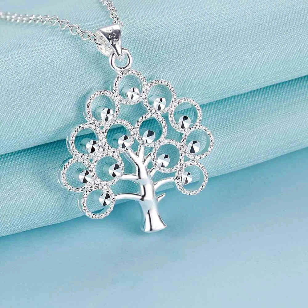 New Korean Fashion 925 Sterling Silver Fine Tree Pendant Necklace Earrings Jewelry Sets For Women Party Wedding Holiday Gifts - view 3