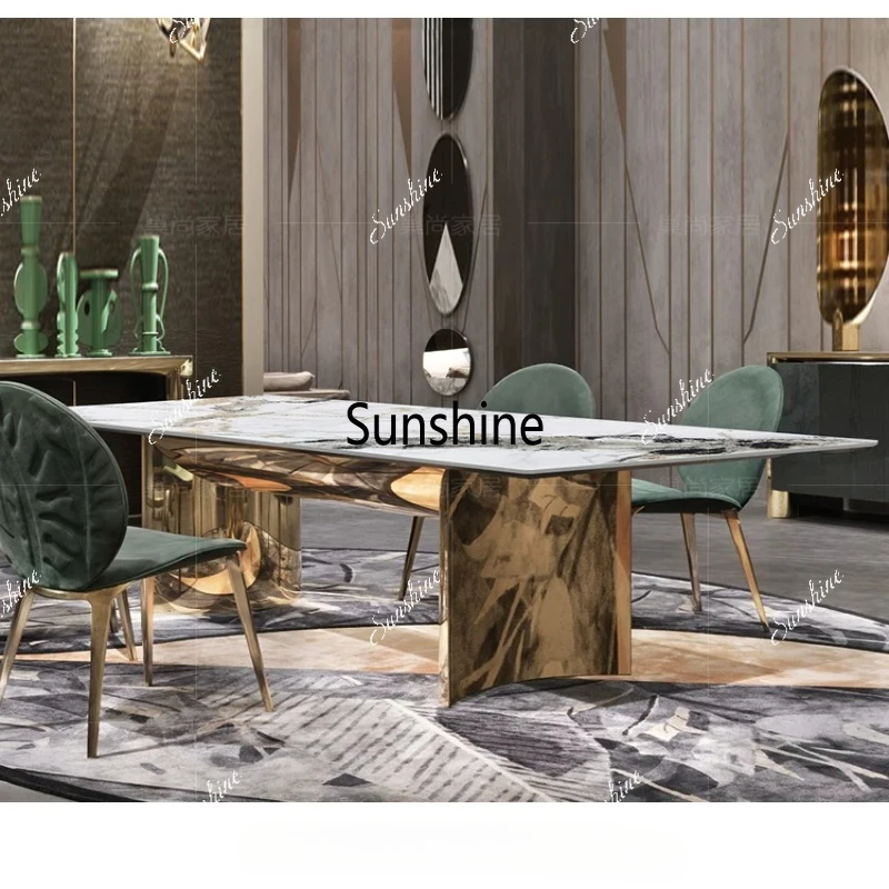 

Light luxury rectangular rock slab dining table and chair combination simple modern small apartment home