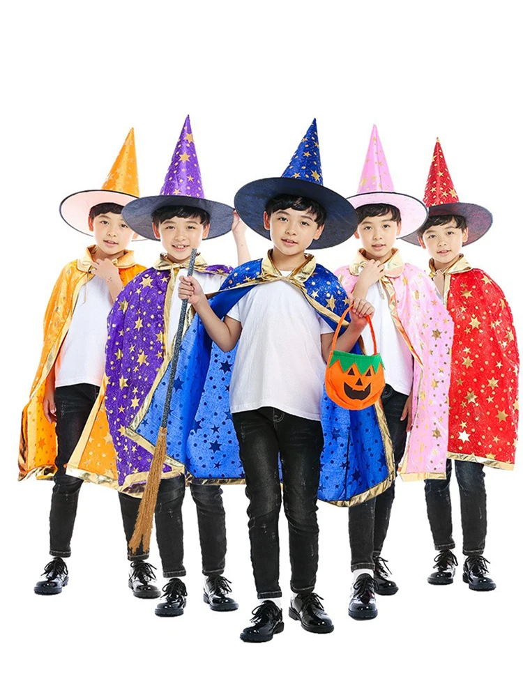 Disfraces de bruja y demonio para espectáculo de Halloween para niños, capa para chico, capa de cinco estrellas, capa de mago, disfraces de escenario de baile de maquillaje