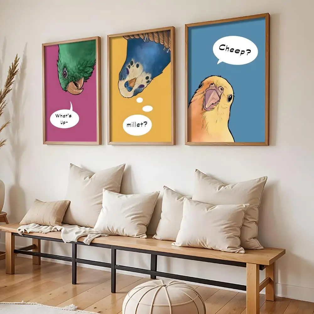 Interesting Parrots Poster Stickers HD Painting Self-Adhesive Art for Bedroom Living Room Home Decor Modern Wall Decals Gift