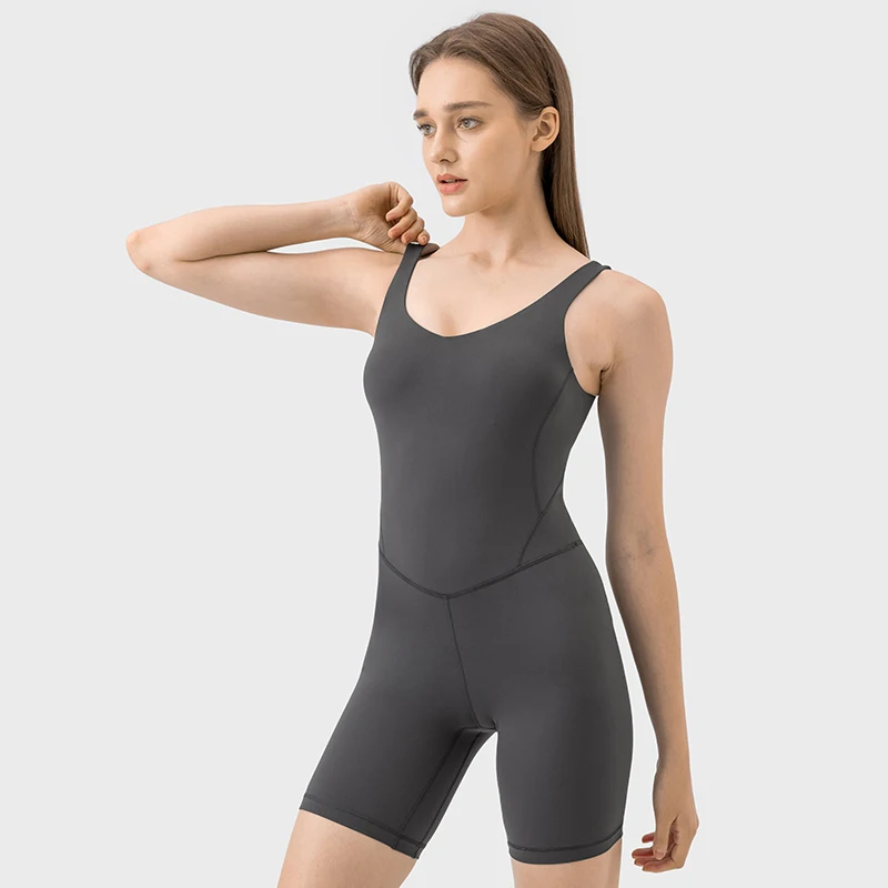 Women's One-Piece Yoga Set Soft Nylon Padded Push Up Gym Clothes Fitness Short Bodysuit Sleeveless Workout Sportswear Jumpsuits