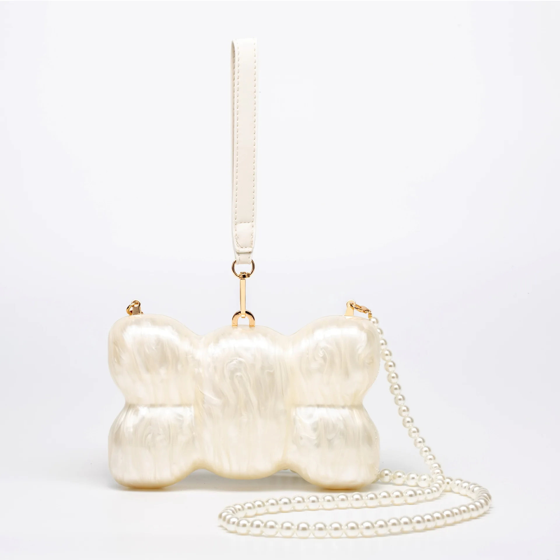 Luxury White Heart Cake Clutch Bag Fashion Pearl Women's Designer Purse Crossbody for Prom Evening Party Day Outfits view 5