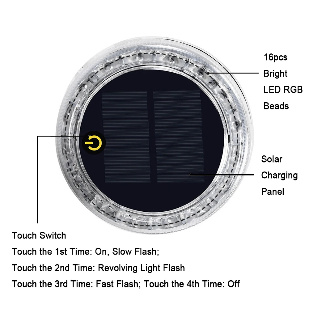 اللمس الشمسية شحن RGB LED تحذير ضوء بار لسيارة شاحنة حافلة ليلة السلامة السيارات الجانب الذيل ضوء وامض مصباح لا الأسلاك