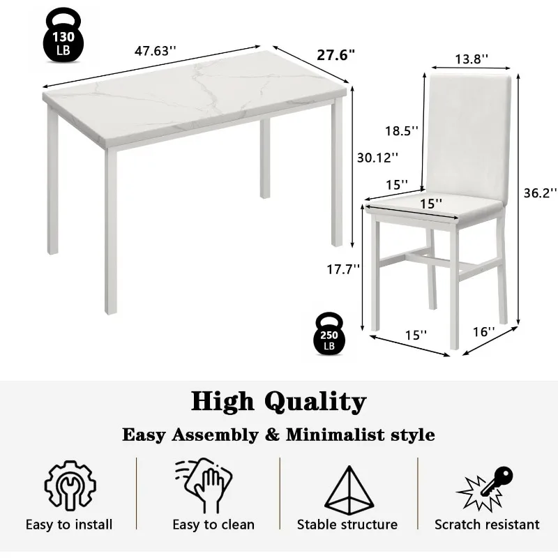 대리석 식탁 세트, 인조 가죽 금속 프레임 의자, 주방, 바, 거실용, 4 피스, 5 피스