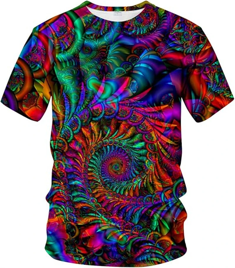 Fashion Psychedelic Pattern Graphic T-Shirt Men 3D Printed Art Hip Pop Personality Crew Neck Cool Short Sleeve Tees Unisex Tops