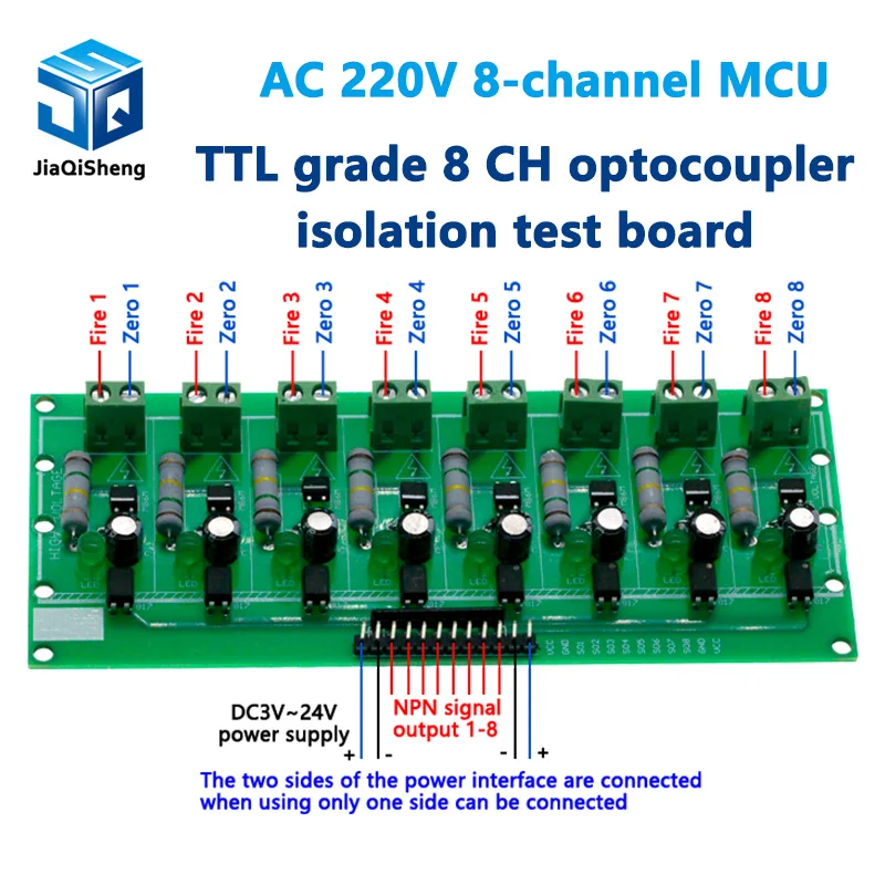 AC 220V 8 Channel MCU TTL Level 8 Ch Optocoupler Isolation Test Board Isolated Detection Tester Module PLC Processors