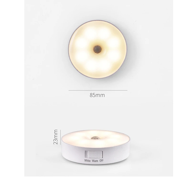 Motion Sensor LED Light USB Nightlights Chargeable Lamp For Kitchen Bedroom Stairs Hallway Cabinet Closet Wardrobe