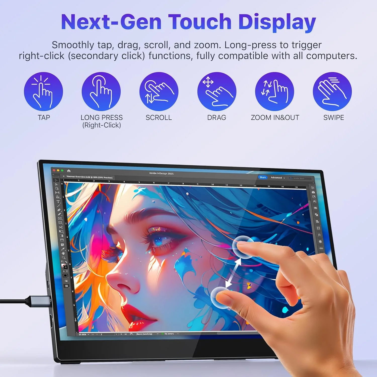 15.6 Inch Touch Portable Monitor FHD IPS 72% sRGB VESA With Type-C Mini HDMI For Phone Laptop TV Dack PS4/5 XBox Switch