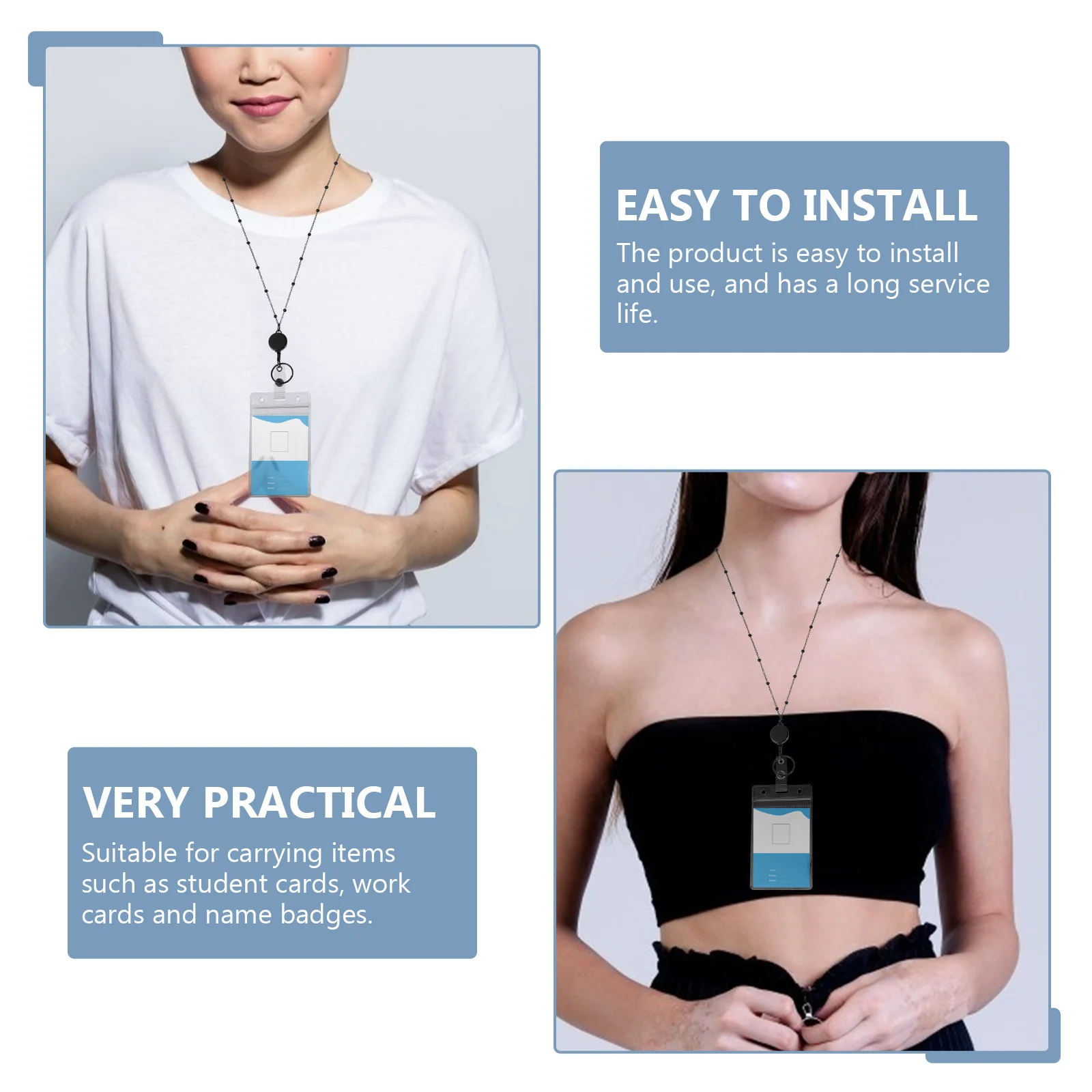 

Elegant Badge Holder for Shirt Lanyard Chain Reel ID Card Key Portable Practical Safe