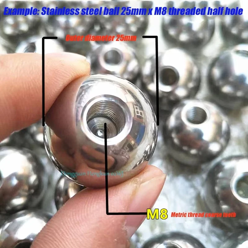 304 Stainless Steel Half Hole Beads M2-M20 Tapped 3mm-60mm Solid Ball Beads for DIY Decoration Metric Threaded Balls