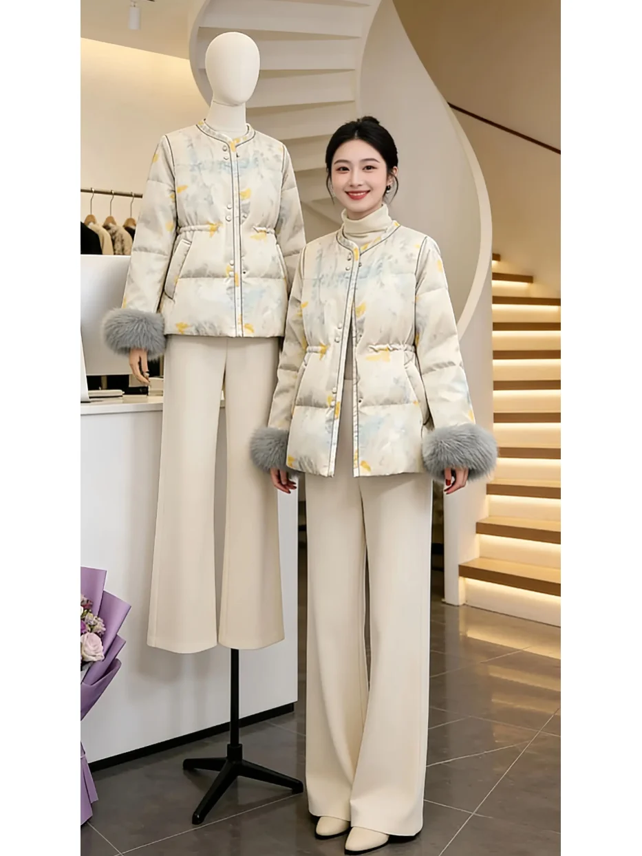 

Новое китайское женское пуховое хлопковое пальто с застежкой на талию, теплое модное роскошное пальто Тан, верхняя одежда на зиму