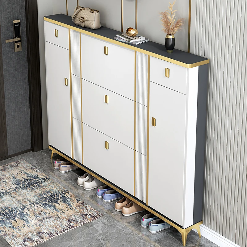 

Light luxury ultra-thin tipping bucket shoe cabinet Large capacity porch cabinet at home door Simple modern storage shoe rack
