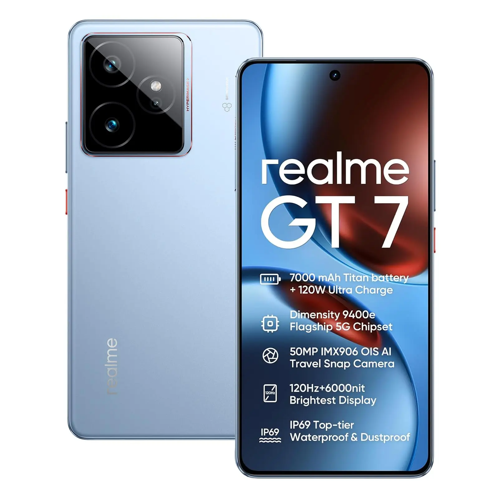 realme GT 7 5G Smartphone Dimensity 9400e Processor 7000mAh Battery 120W Charge 50MP Sony IMX906 OIS Camera NFC