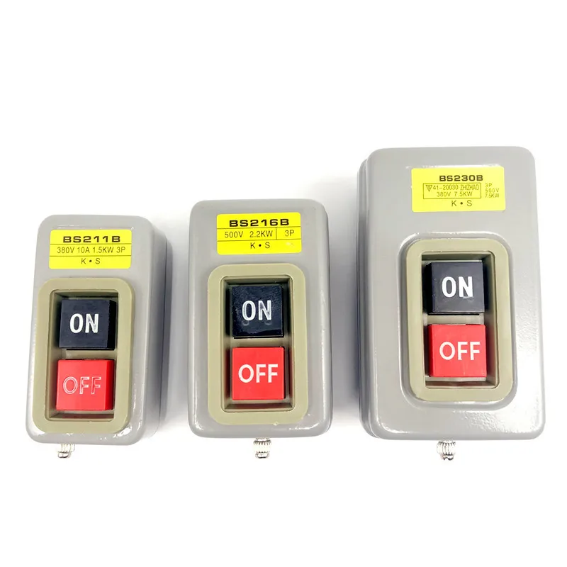 

1Pcs BS-211/216/230,Metal Button Switch Control Box Power Three Phases,Electrical Equipment,3P,10A 250/380V AC,1.5/2.2/3.7K