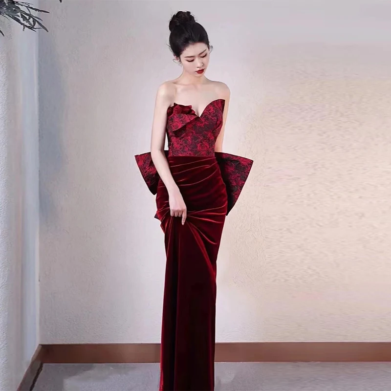 Ele Fi Tail Brautkleid Koreanisches SLE Langes Abendkleid mit Trägeroberteil für Frauen Hochzeitsfeier Par Dr