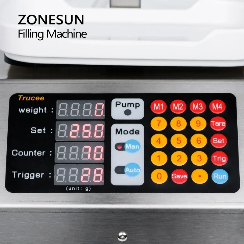 Zonesun halbautomat isches Getränk Mineral wasser Milch trinken Flaschen füller Parfüm flüssige Gewichtung Füll maschine ZS-M1080S