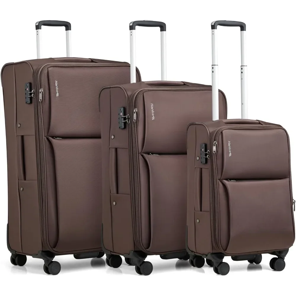 

Hanke Luggage Sets 3 Piece Softside Expandable Carry On Luggage with Spinner Wheels Lightweight Suitcase Sets TSA Large