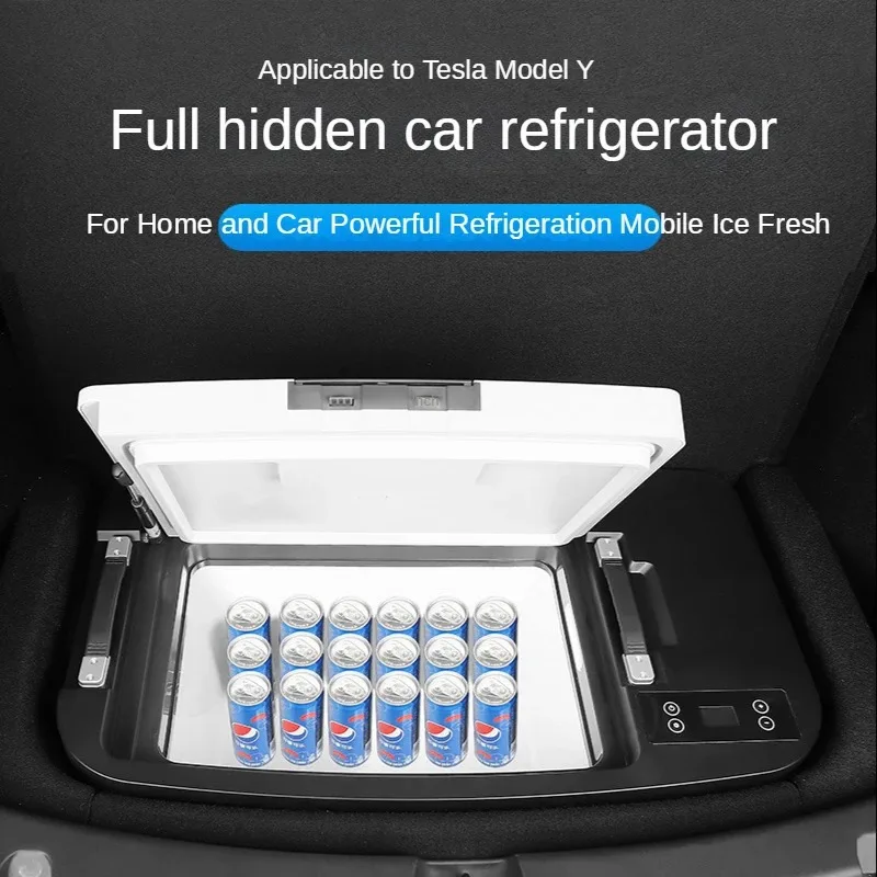 For Tesla Model 3/Y Car Refrigerator 25L 35L Trunk Fully Hidden Compressor Cooling Box Tesla Car Special Refrigerator Artifact