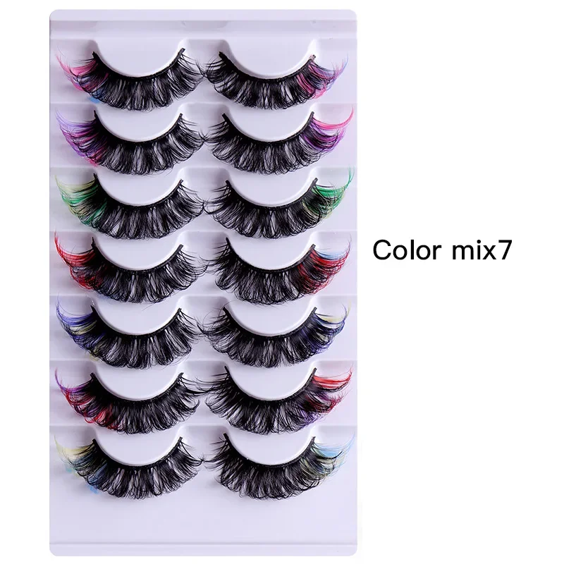 Mix Colorido Cílios Postiços, Mink Falso 3D, Cílios Fofos, Onda Russa, Alado Natural, Cílios Grossos, Ferramentas de Beleza Maquiagem, 7 Pares