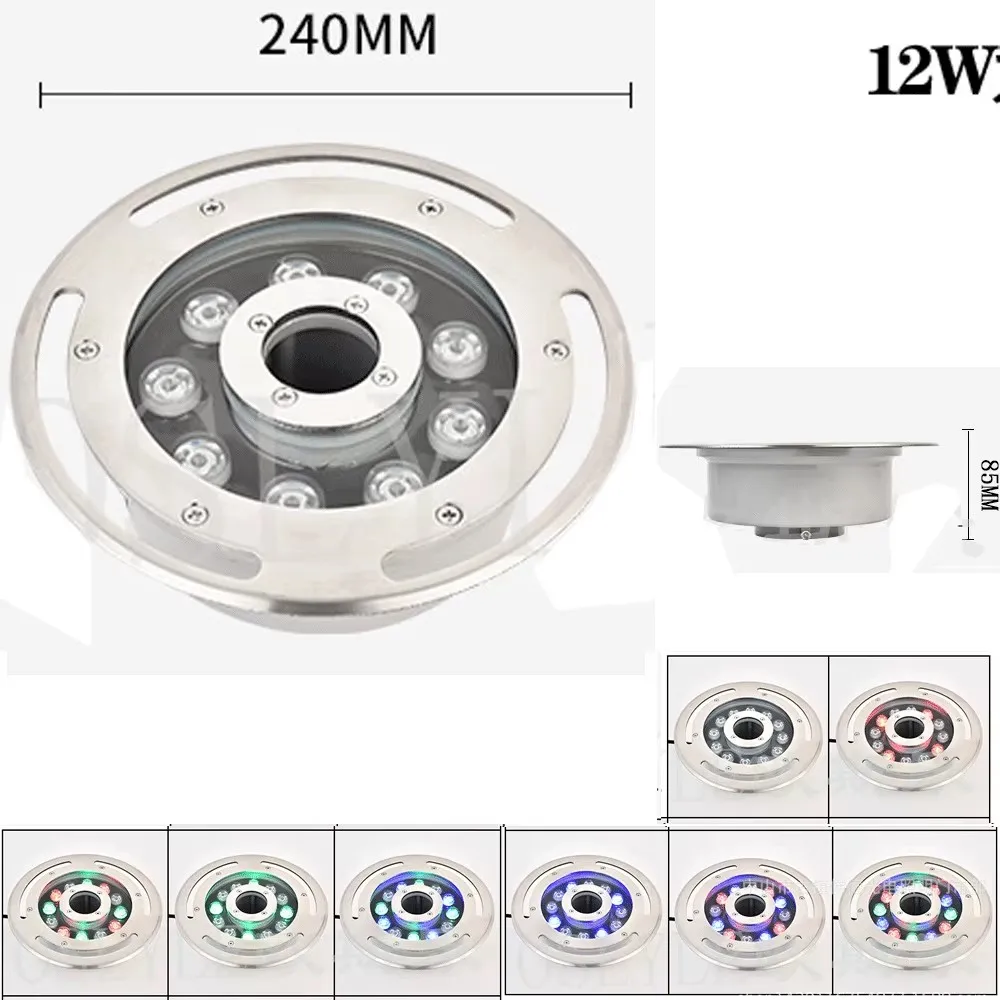 DC12V 12W LED Swimming Pool Light IP68 Waterproof Embedded Fountain Lights RGB UnderWater Lamp Pond Led Piscina Luz Spotlight
