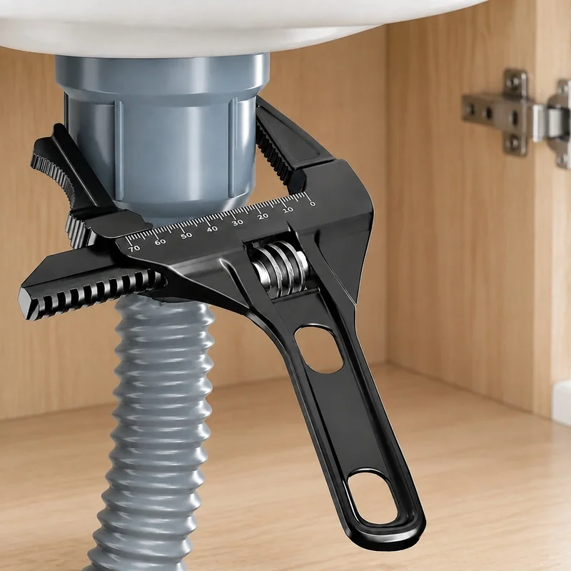Durable Wide-Jaw Adjustable Wrench for Plumbing and Bathroom Maintenance Tasks