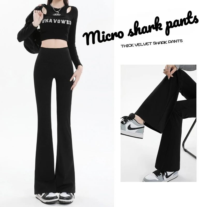 Women's Fall Winter High Waisted Slimming Flared Leggings Shark Pants Gym Ourdoor Workout Fashion Casual Yoga Shark Pants