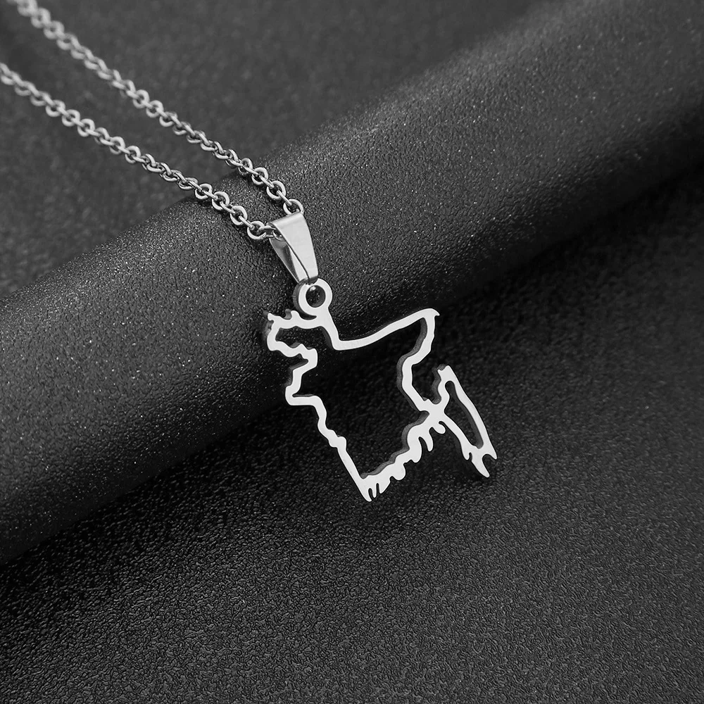 2024 new fashion stainless steel Bangladesh hollow map pendant necklace for men and women geometric titanium steel pendant natio