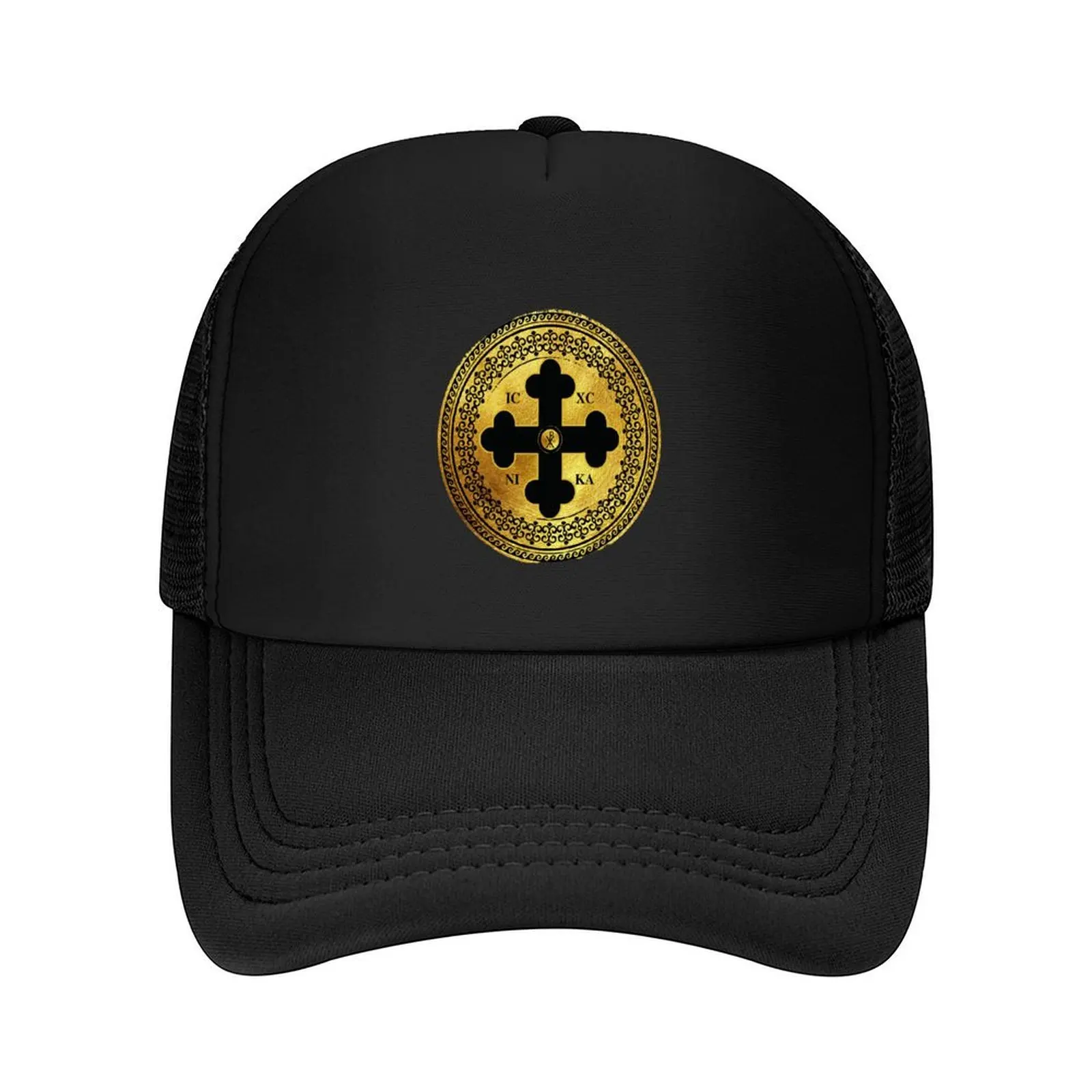 

Greek Orthodox Cross Gold Paint Black Trim ICXC NIKA Baseball Cap party Hat Hip Hop Cosplay Ladies Men's