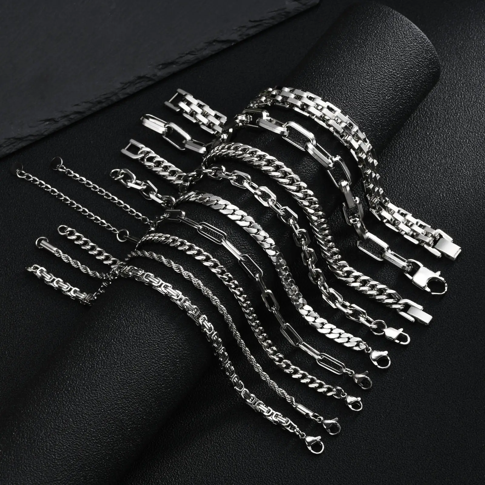 Punk Silver Color Men's Chain Bracelet, Hip Hop Style