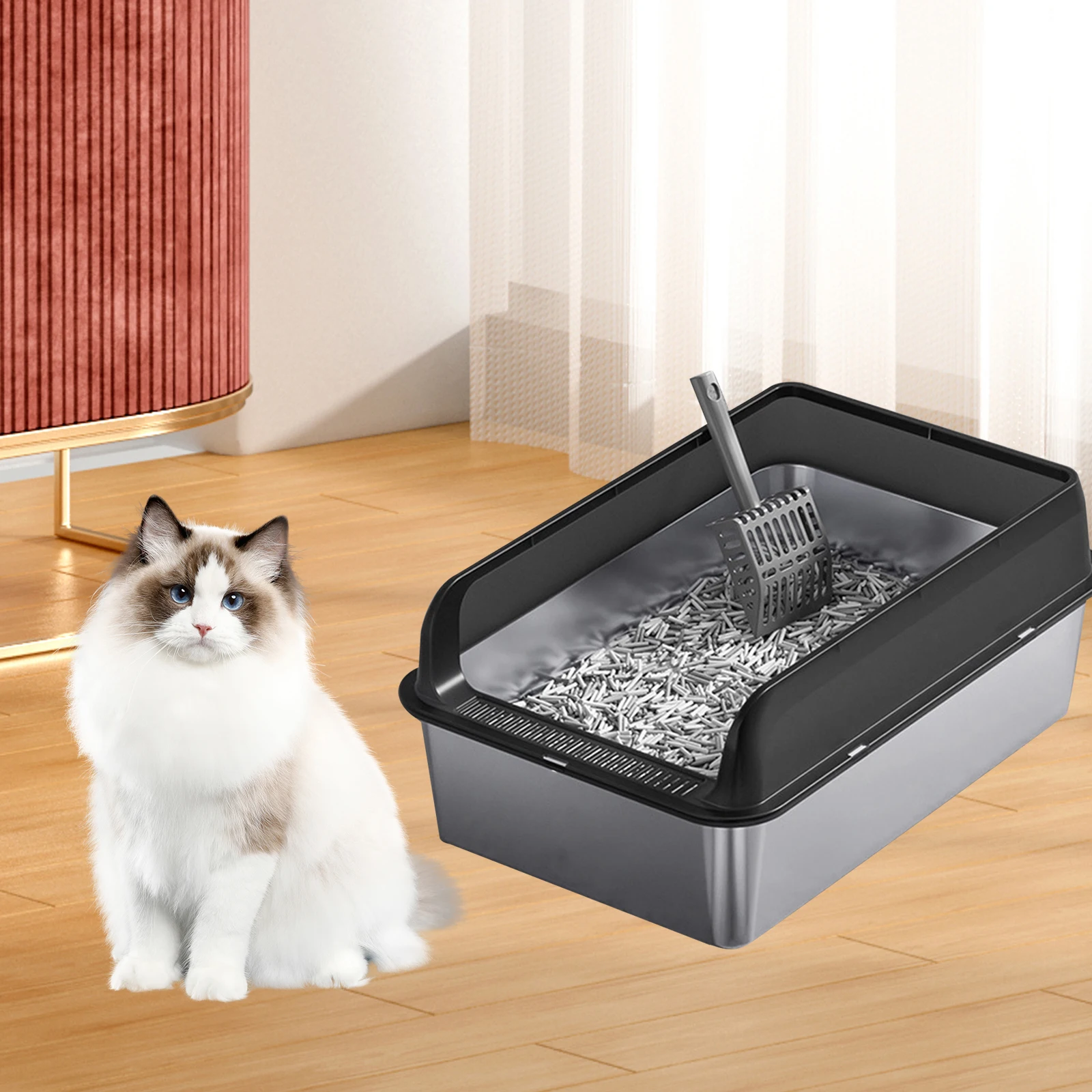 Imagem -04 - Cat Open Top Pet Litter Basin Semi Fechado Anti Splashing Fácil de Limpar Panela de Cama Gatinho Dianteiro Abaixado Gatinho