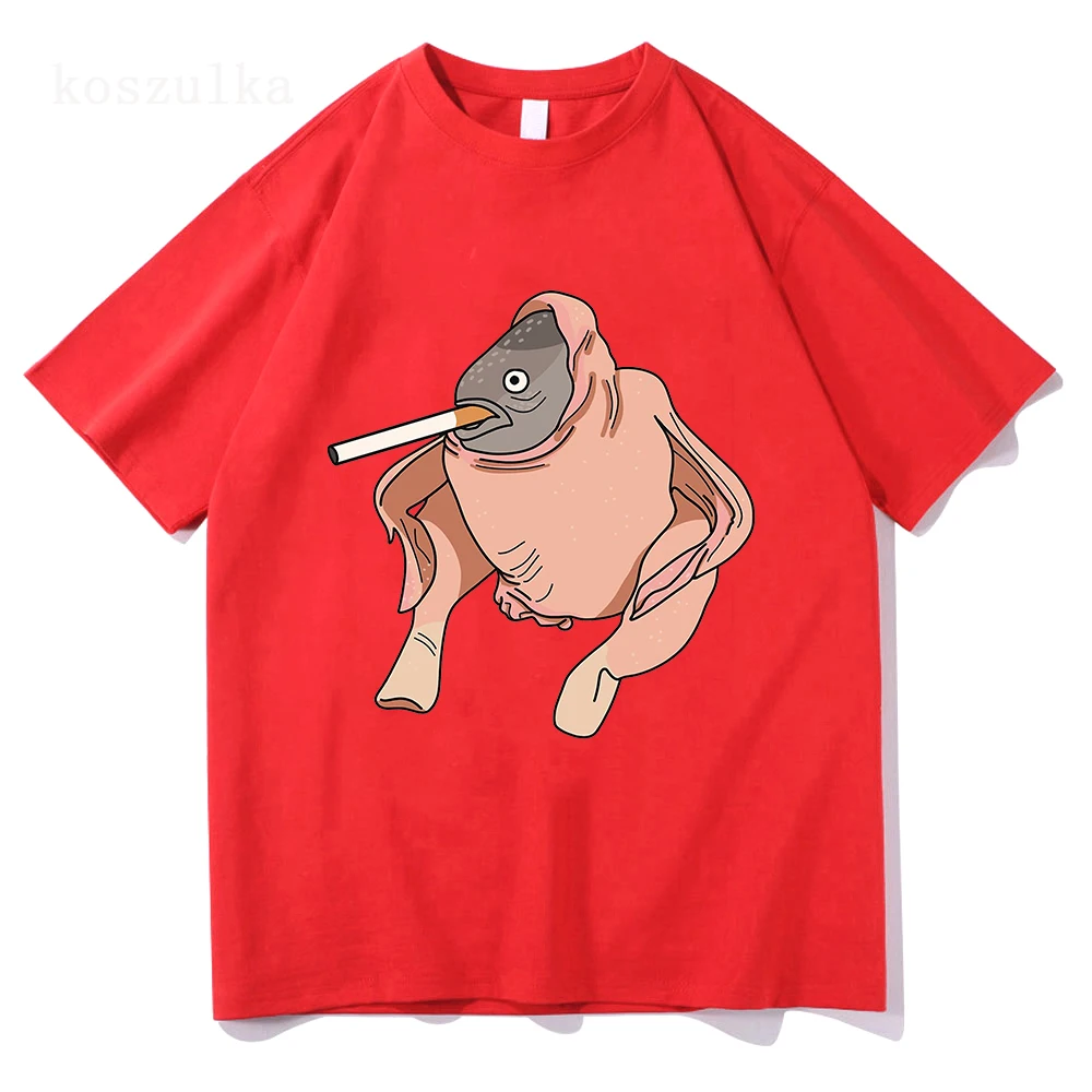Fish Chicken Smoking A Cigarette Funny Meme T-shirt Cartoon Printed Tshirt for Men/Women Cotton Soft High Quality Tee-shirt Male