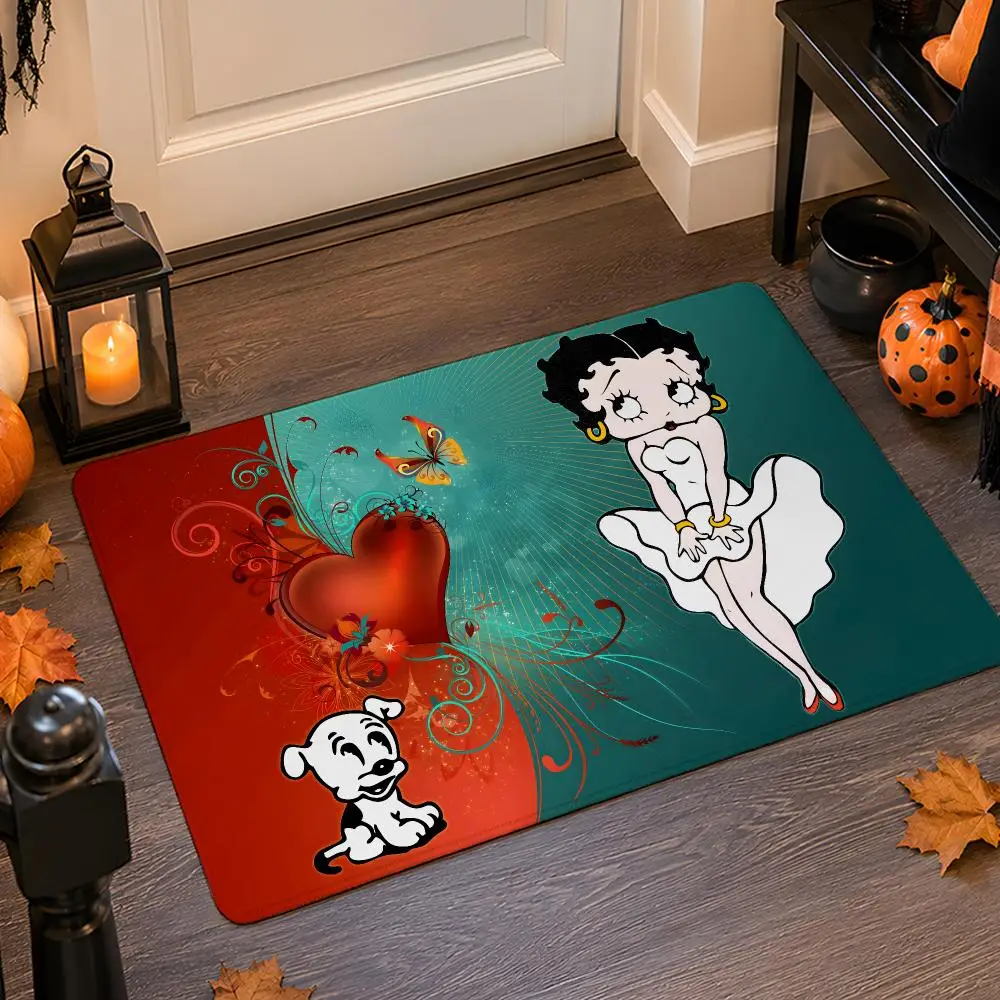 B-Betty B-Boop Floor Mat Flannel Rug Non Slip Absorbent Soft Washable For Entryway Hallway Bathroom Kitchen Decor