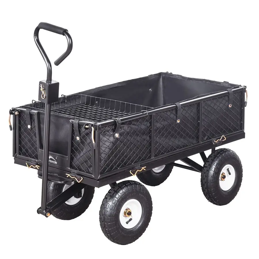 

Duty Steel Garden Cart Large Size with Liner and Iron Frame,Steel Frame Dump Cart with Removable Sides,660lbs Capacity Black