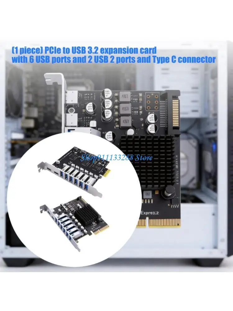 G88D PCIe USB Expansion Card for Desktop Computer, 6 USB-A and 2 USB C, Internal Card for Daily External Device Use