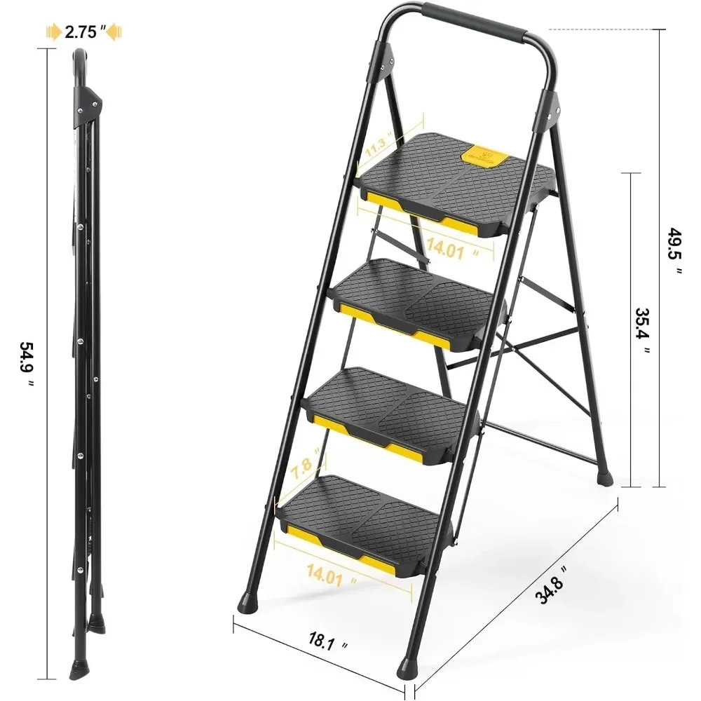 Step Stool for 4 Step Ladder, Safe-Lock Design, Handrail, Anti-Slip Wide Pedals, Pass 800lbs Load Testing, Folding Ladder