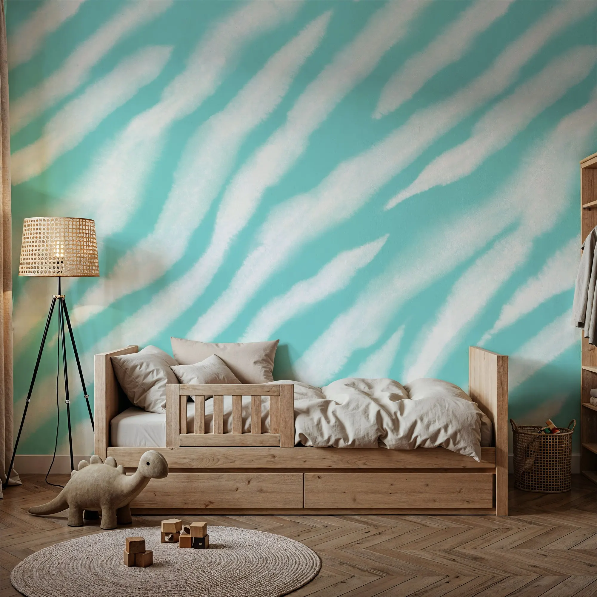 Watercolor Tiger Stripes Turqouise Custom Wallpaper Wall Mural for Living Room