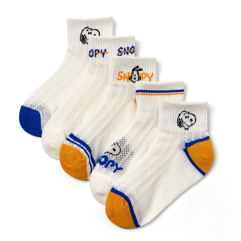 

5pcs For Snoopy Ship Socks Moisture-Wicking & Odor-Resistant Cartoon Kids' Spring/Summer Mesh Thin Socks Sports Socks Gifts