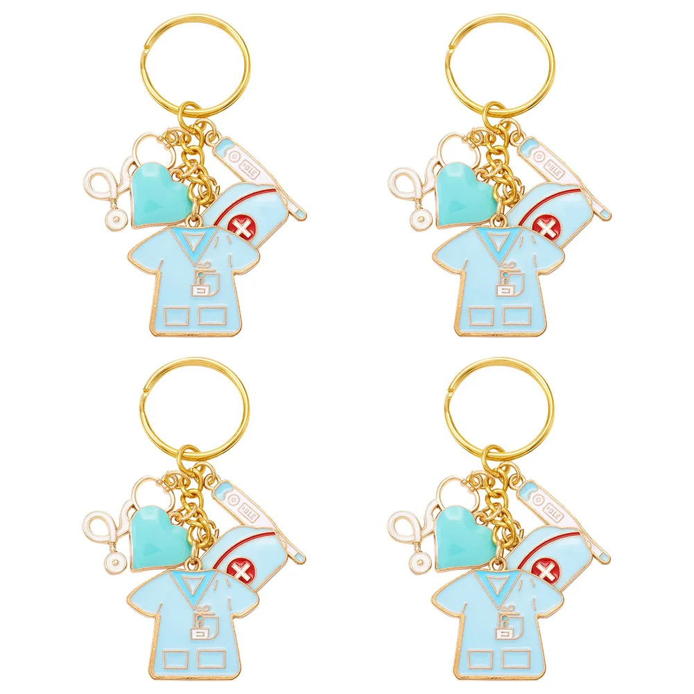 

4Pcs Wholesale Alloy Enamel Keychain Clothes Shape Pendant DIY Key Bag Charm Accessory Findings For Women